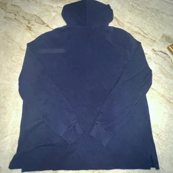 Polo Ralph Lauren Hoodie Men's LARGE Navy Lightweight Cotton Pullover Hoodie - Picture 6 of 9